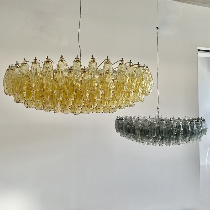 Large round Polyhedron Glass Chandelier by Carlo SCARPA
