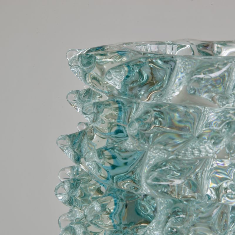 Handblown MURANO Glass Vase, Italy (light green spikes)