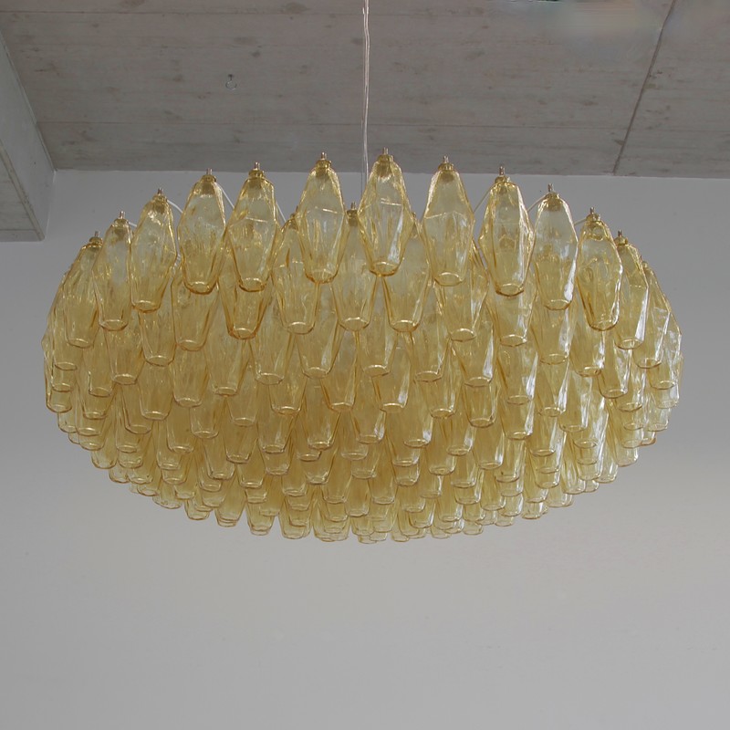 Large Polyhedron Amber Glass Chandelier by Carlo SCARPA