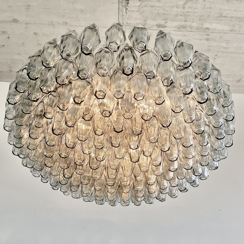 Large Polyhedron Grey Glass Chandelier by Carlo SCARPA