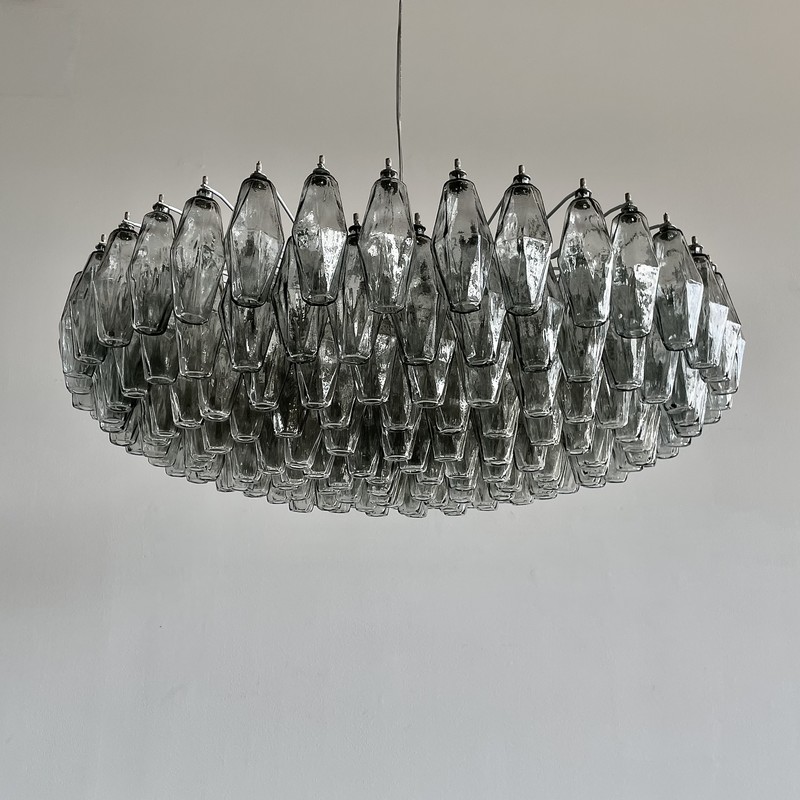 Large Polyhedron Grey Glass Chandelier by Carlo SCARPA