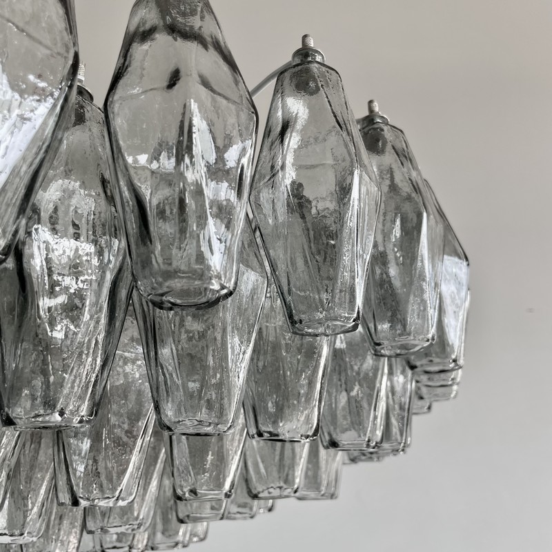 Large Polyhedron Grey Glass Chandelier by Carlo SCARPA