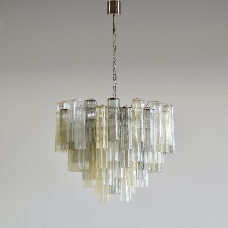 Large Tronchi MURANO Glass Chandelier (amber, grey and clear glass), Italy