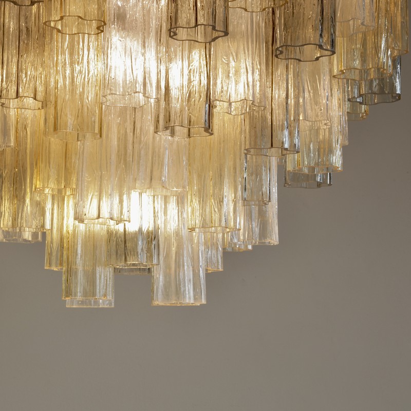 Large Tronchi MURANO Glass Chandelier (amber, grey and clear glass), Italy