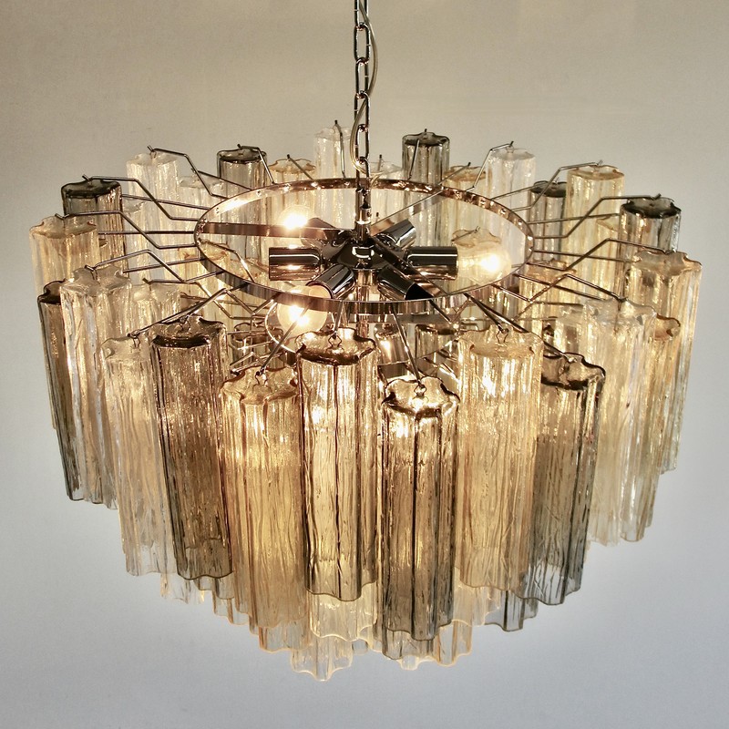 Large Tronchi MURANO Glass Chandelier (amber, grey and clear glass), Italy