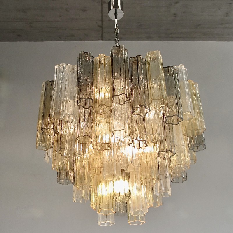 Large Tronchi MURANO Glass Chandelier (amber, grey and clear glass), Italy