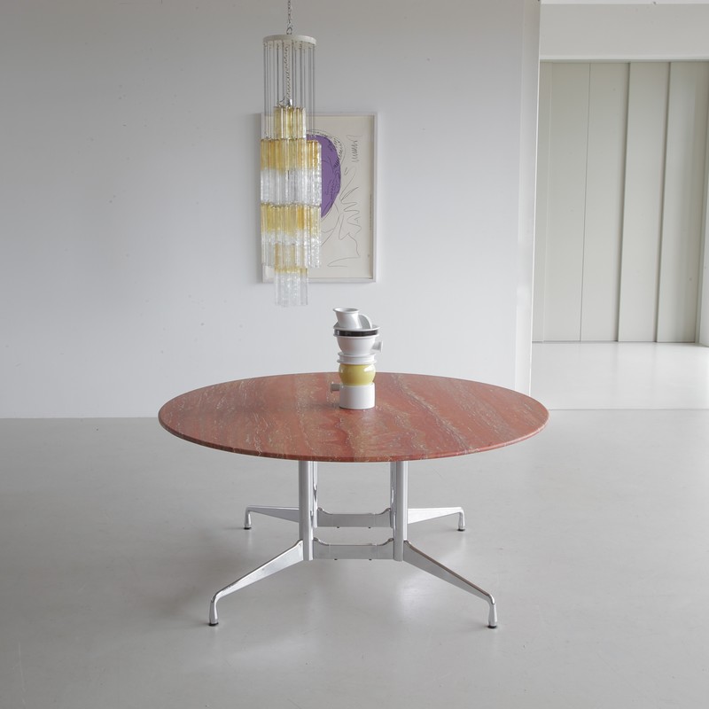 Large VITRA Dining Table with Travertine Stone top, design Charles & Ray EAMES