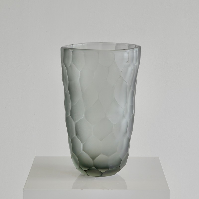 Signed MURANO Glass Vase, Italy (grey/ green))