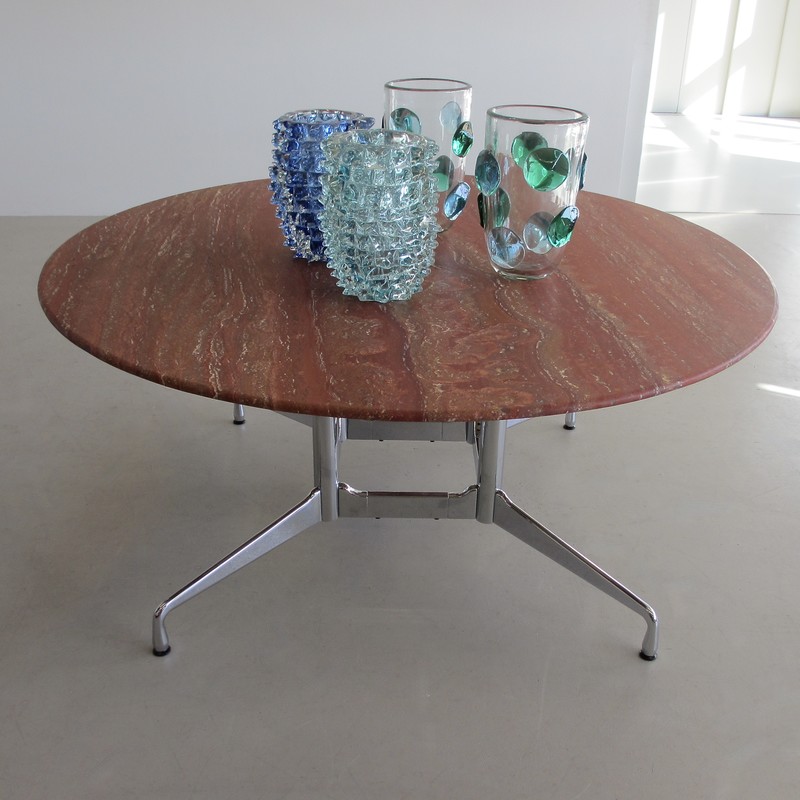 VITRA Dining Table with Travertine Stone top, design Charles & Ray EAMES