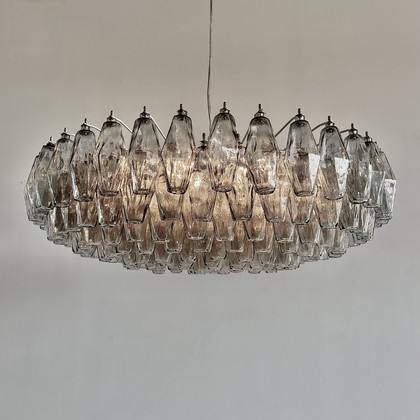 Large Polyhedron Grey Glass Chandelier by Carlo SCARPA