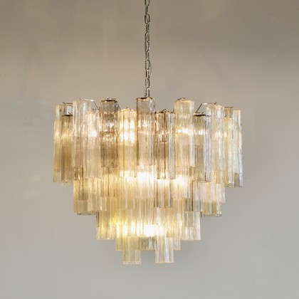 Large Tronchi MURANO Glass Chandelier (amber, grey and clear glass), Italy