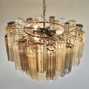 Large Tronchi MURANO Glass Chandelier (amber, grey and clear glass), Italy