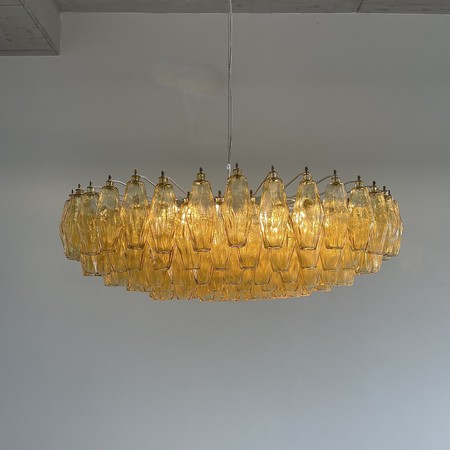Large Polyhedron Amber Glass Chandelier by Carlo SCARPA