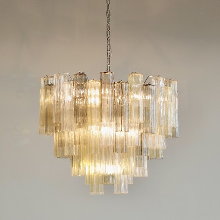 Large Tronchi MURANO Glass Chandelier (amber, grey and clear glass), Italy